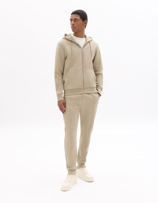 Sweat zippé à capuche regular en piqué - beige