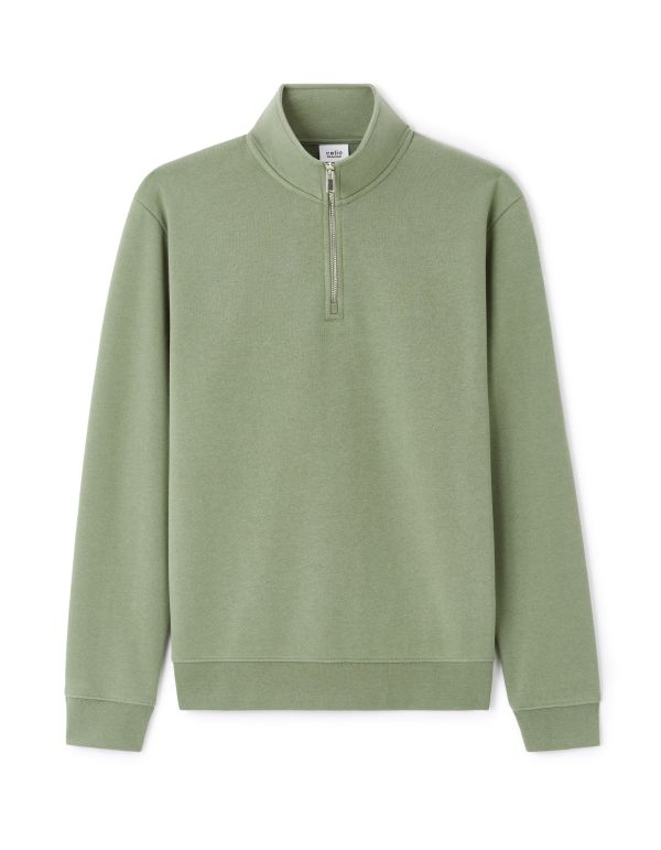Sweat regular col zippé coton mélangé - vert