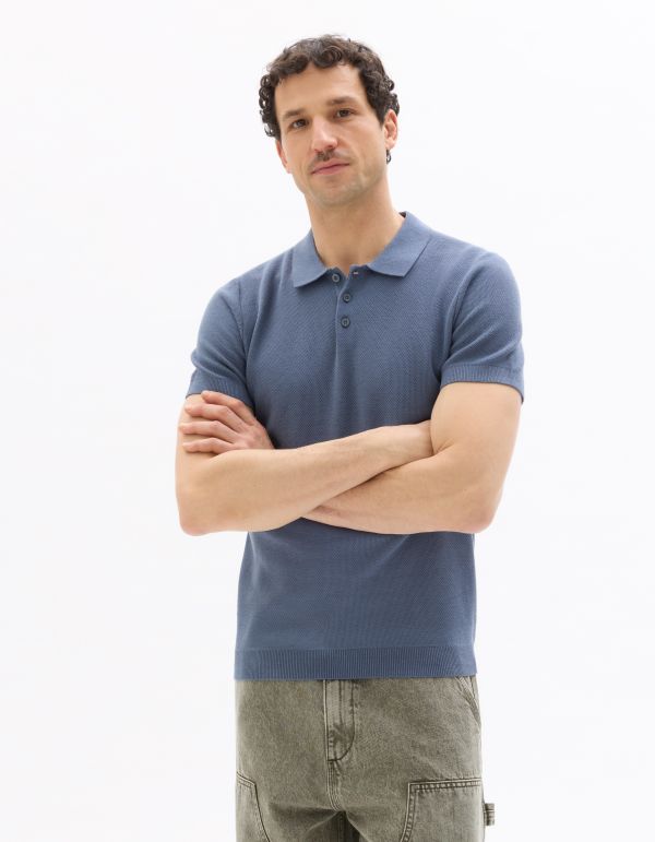 Polo slim en maille texturée 100% coton - bleu
