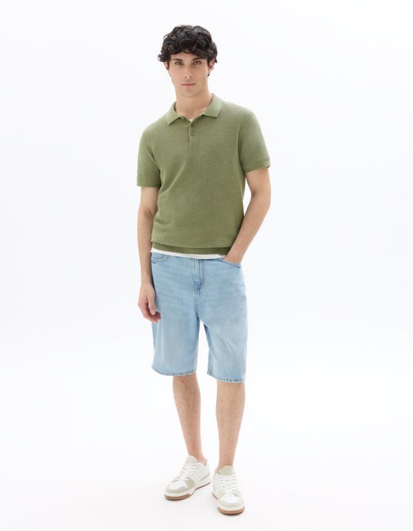 Polo slim en maille texturée 100% coton - vert