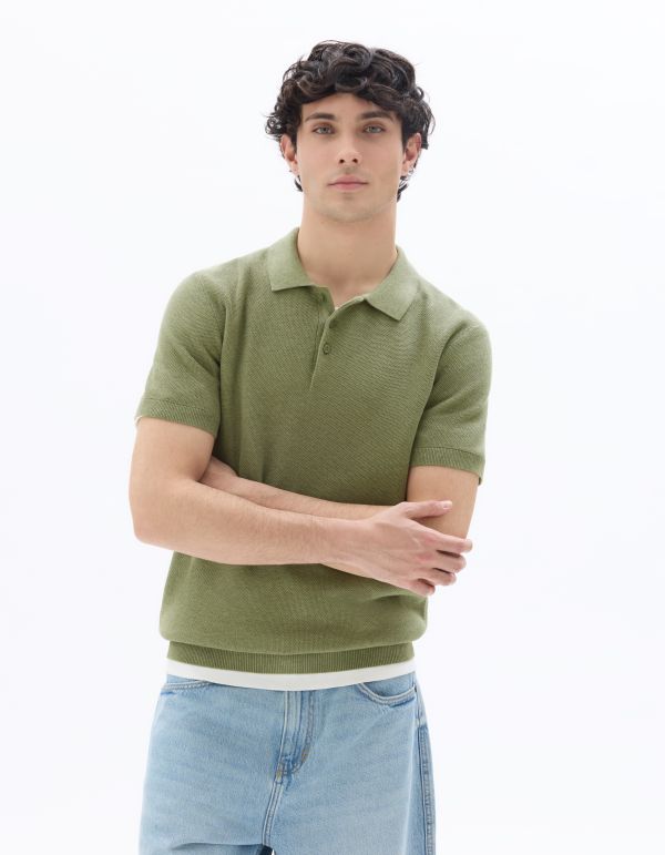 Polo slim en maille texturée 100% coton - vert