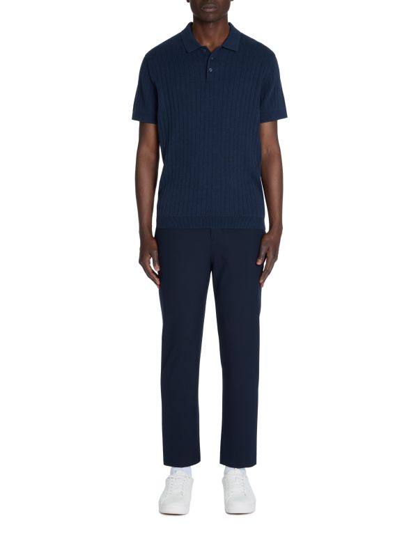 Polo regular en maille texturée coton mélangé - marine