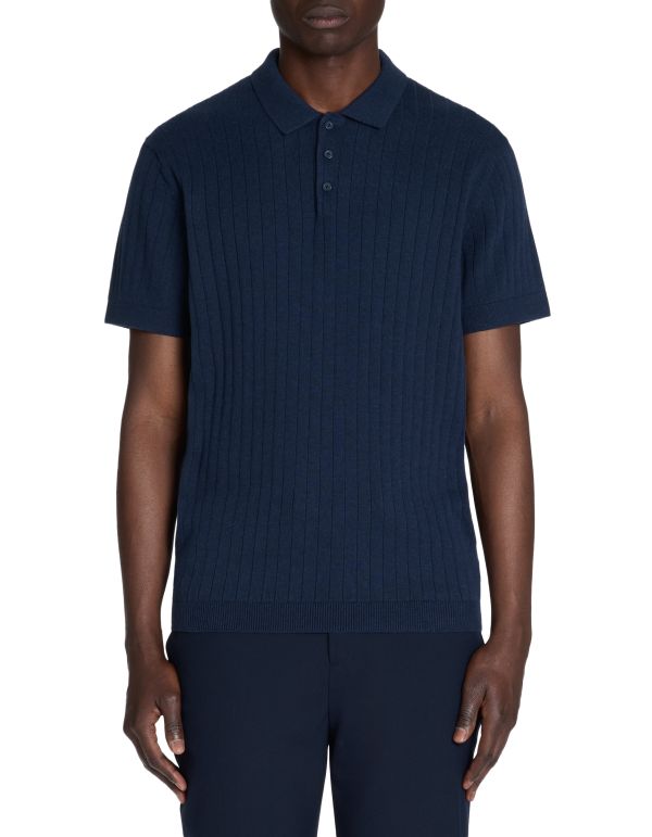 Polo regular en maille texturée coton mélangé - marine
