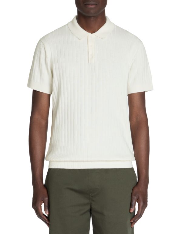 Polo regular en maille texturée coton mélangé - écru