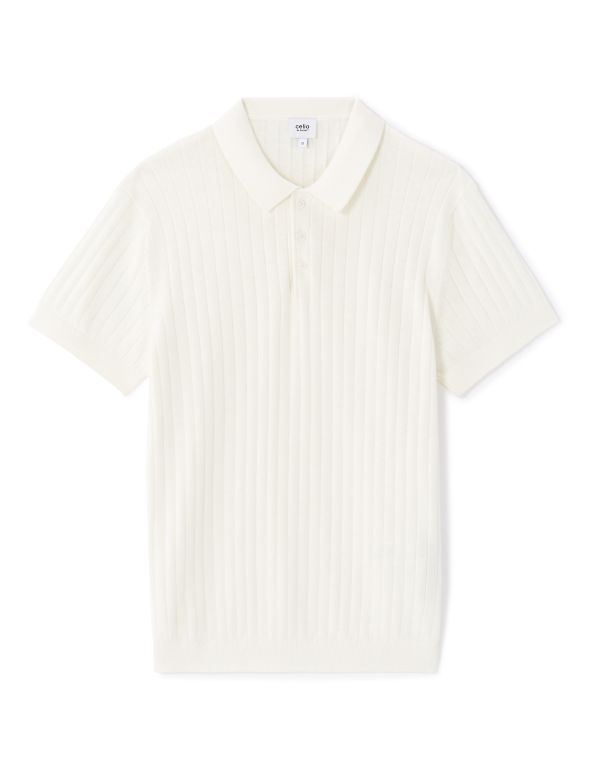Polo regular en maille texturée coton mélangé - écru