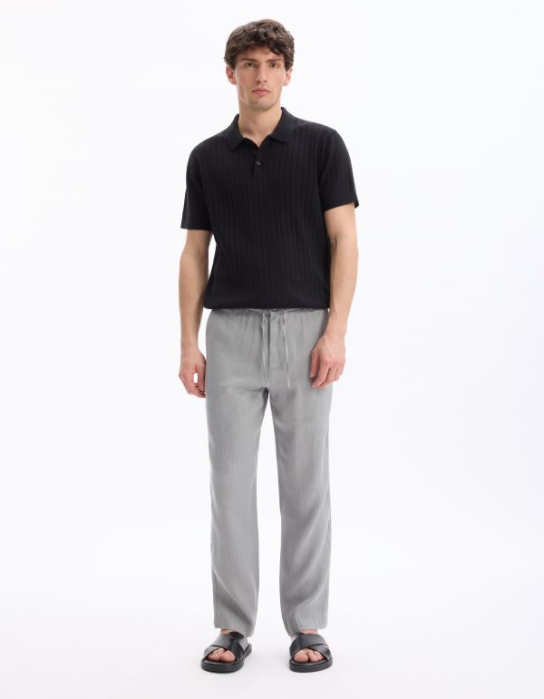 Polo regular en maille texturée coton mélangé - noir