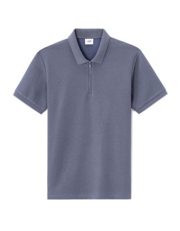 Polo slim coton mélangé - bleu