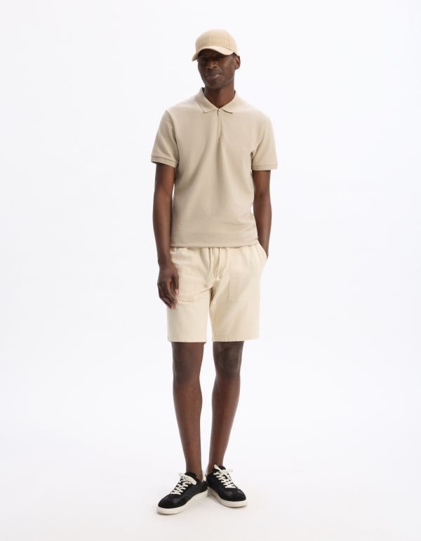 Polo slim coton mélangé - beige