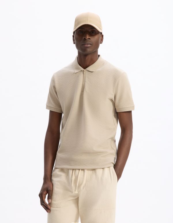 Polo slim coton mélangé - beige