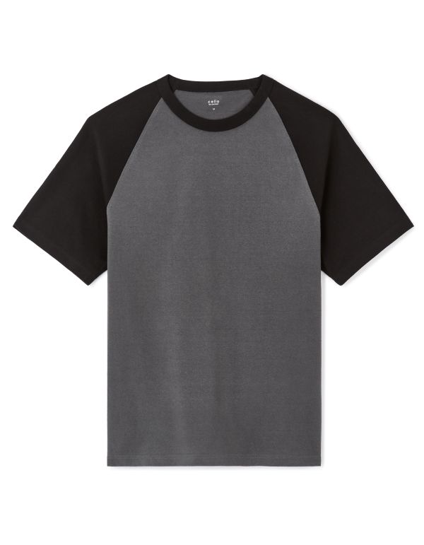 T-shirt boxy col rond 100% coton - anthracite