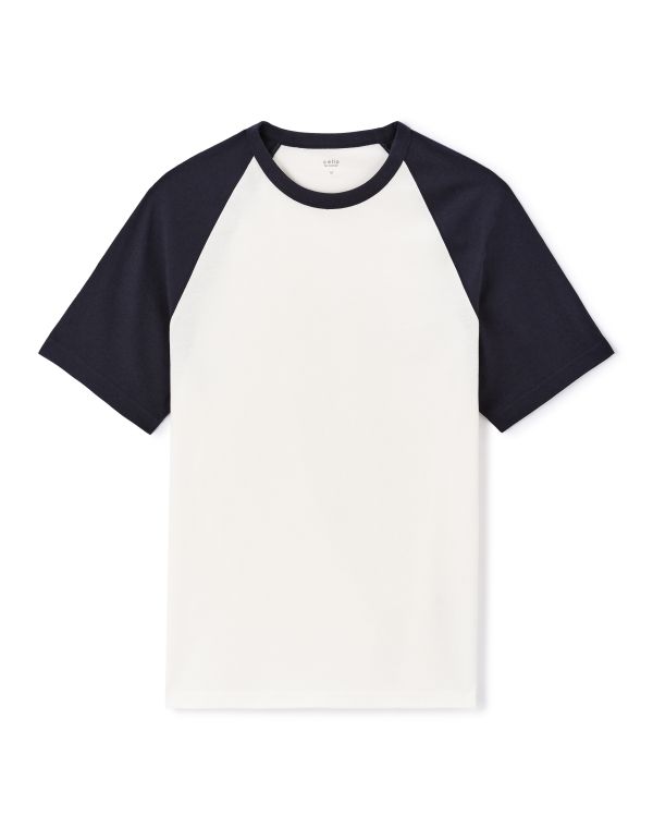 T-shirt boxy col rond 100% coton - marine