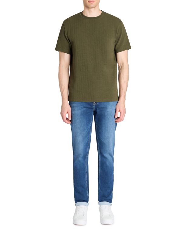 T-shirt boxy col rond coton mélangé - kaki