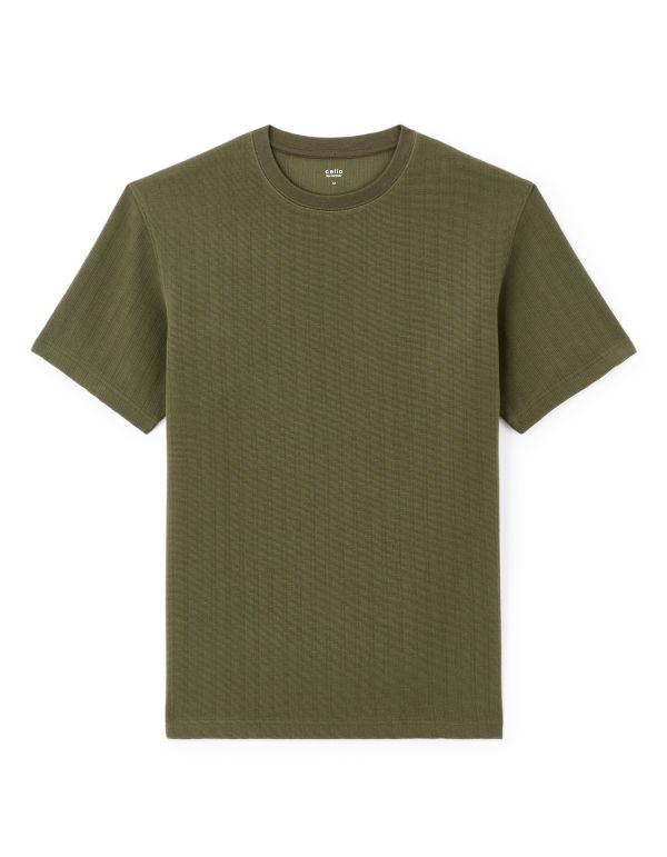 T-shirt boxy col rond coton mélangé - kaki