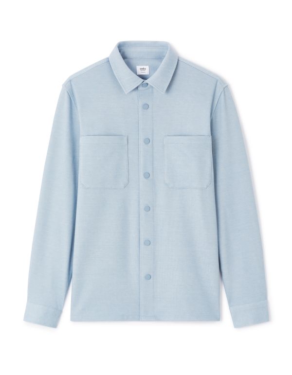Chemise overshirt unie 100% coton stretch - bleu clair