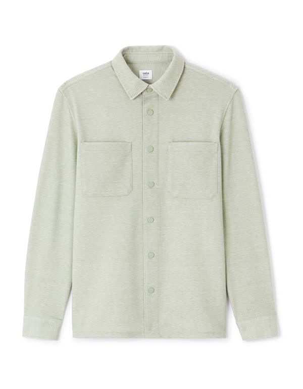 Chemise overshirt unie 100% coton stretch - vert