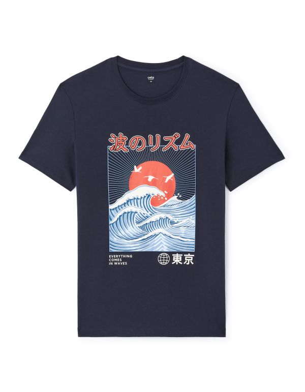 T-shirt straight col rond 100% coton - marine