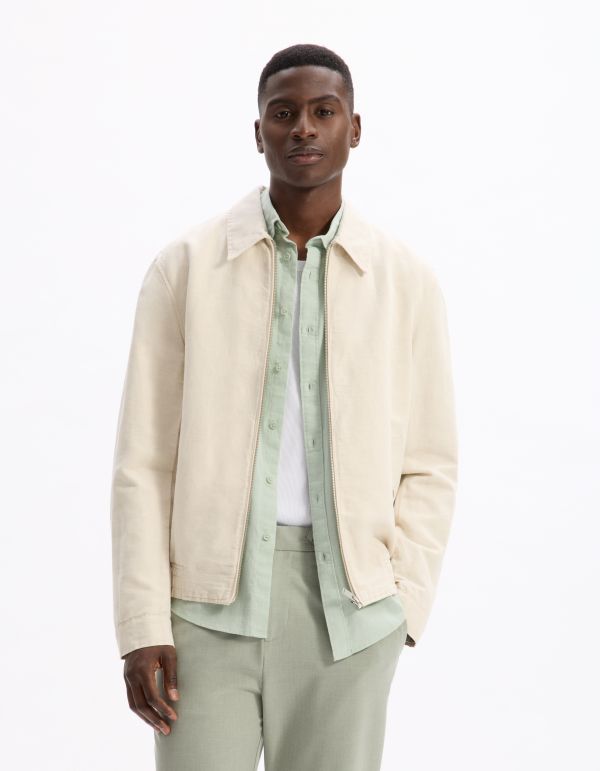 Blouson col chemise en lin et coton - naturel