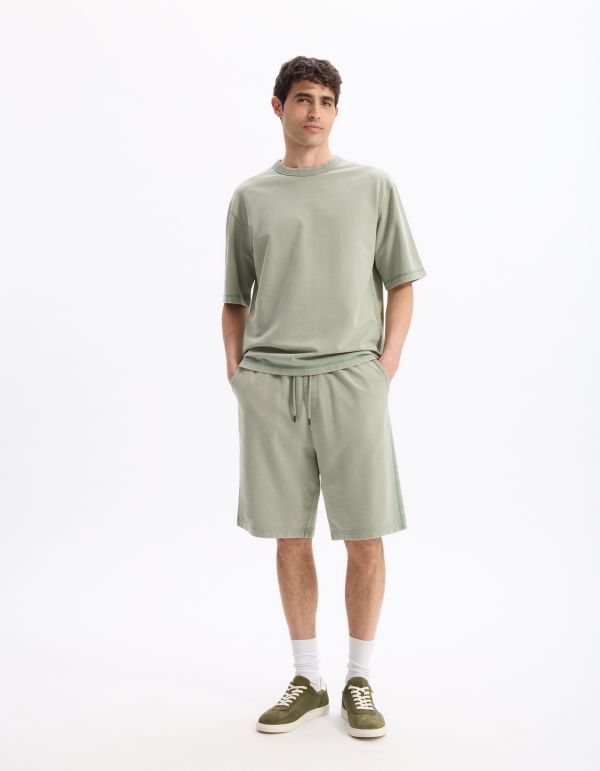 T-shirt oversize col rond 100% coton - kaki