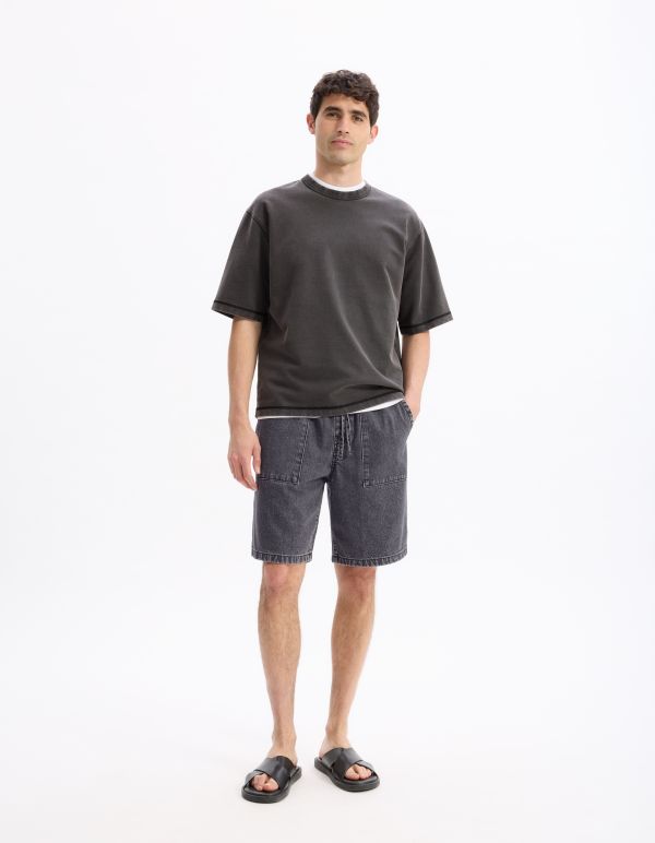 T-shirt oversize col rond 100% coton - noir