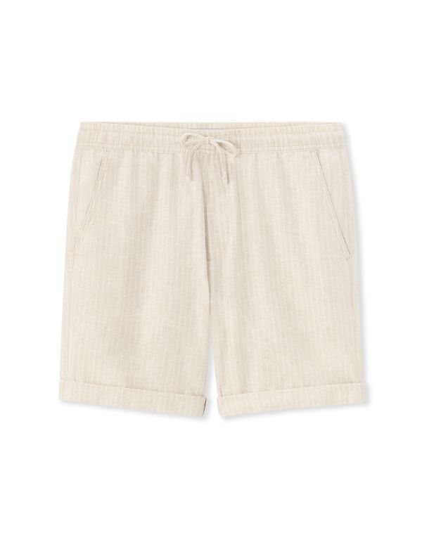 Bermuda rayé en lin et coton - beige