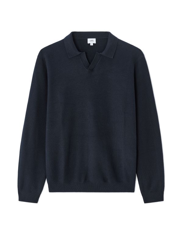 Pull col polo 100% coton - Marine
