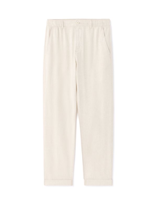 Pantalon rayé en lin et coton - naturel