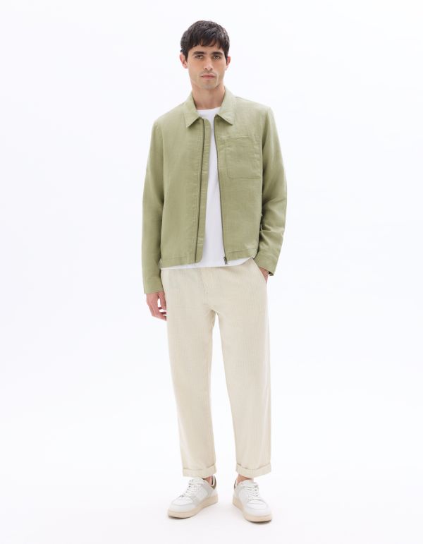 Pantalon rayé en lin et coton - naturel