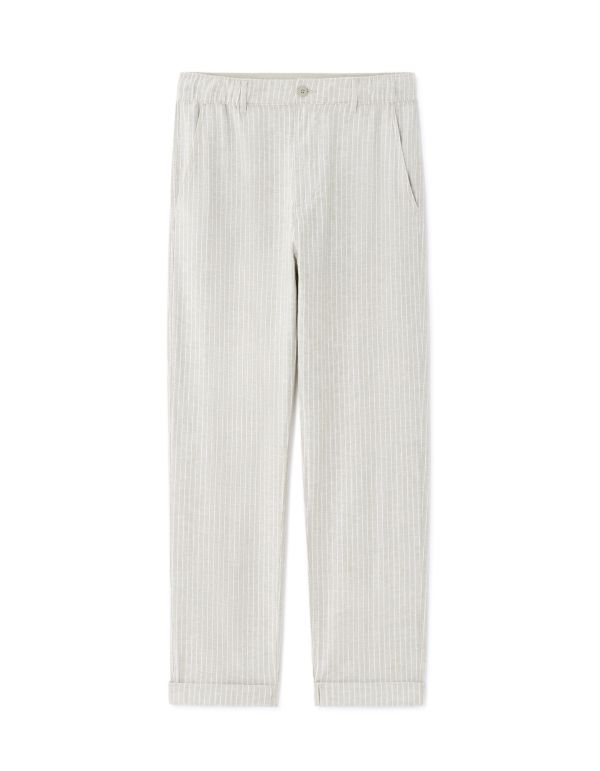 Pantalon rayé en lin et coton - vert