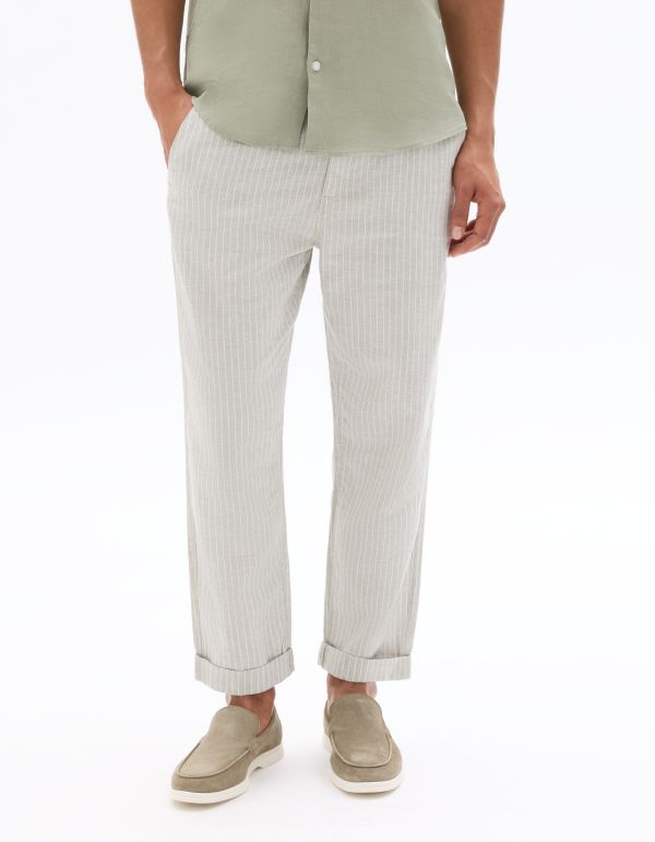 Pantalon rayé en lin et coton - vert