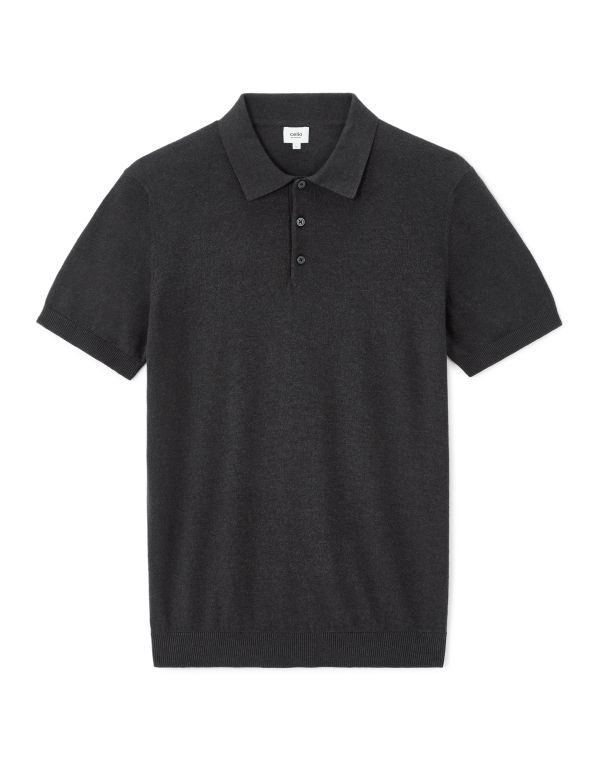 Polo slim en maille coton mélangé - noir