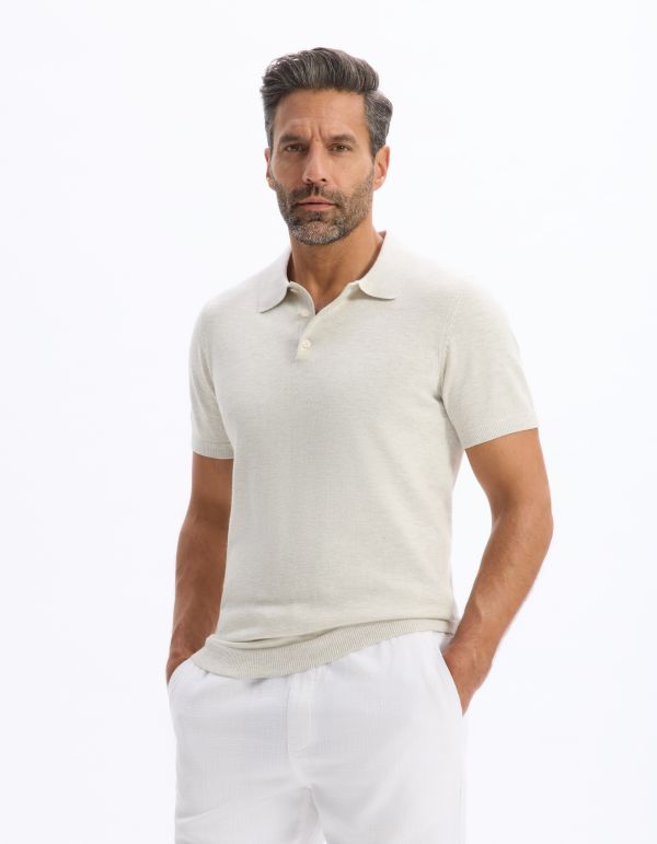 Polo slim en maille coton mélangé - ecru