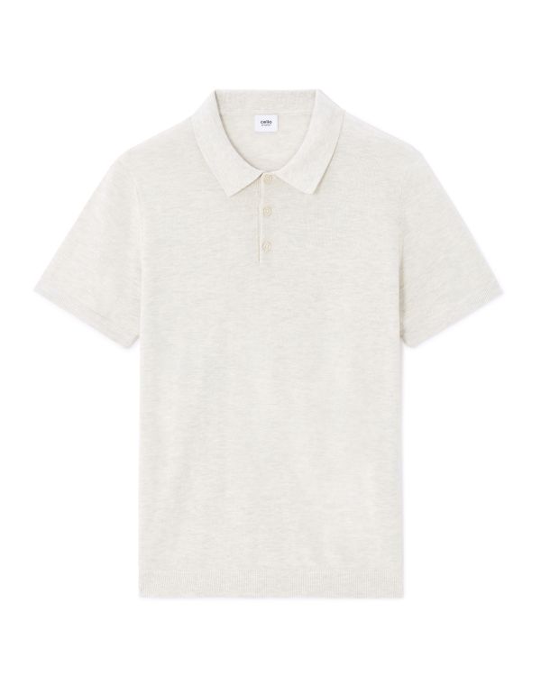 Polo slim en maille coton mélangé - ecru