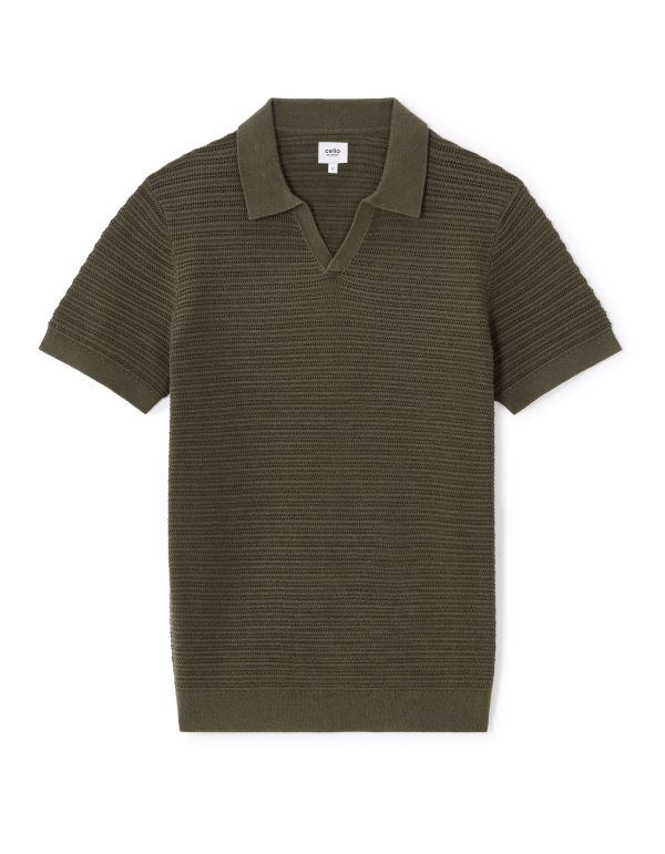 Polo slim en maille texturée coton mélangé - kaki