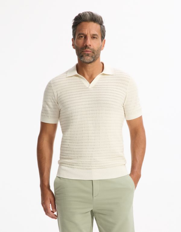 Polo slim en maille texturée coton mélangé - beige