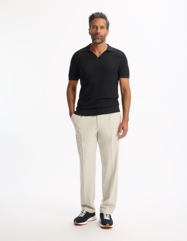 Polo slim en maille texturée coton mélangé - noir