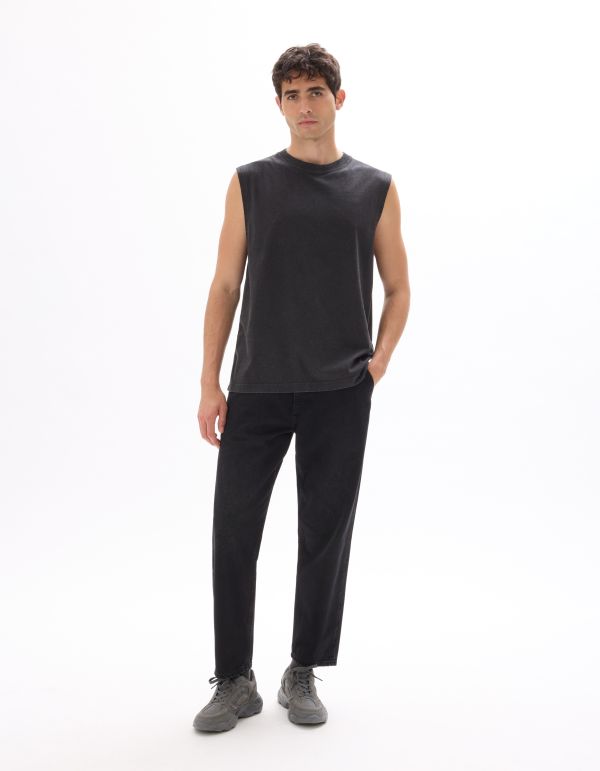 Débardeur boxy col rond 100% coton - noir