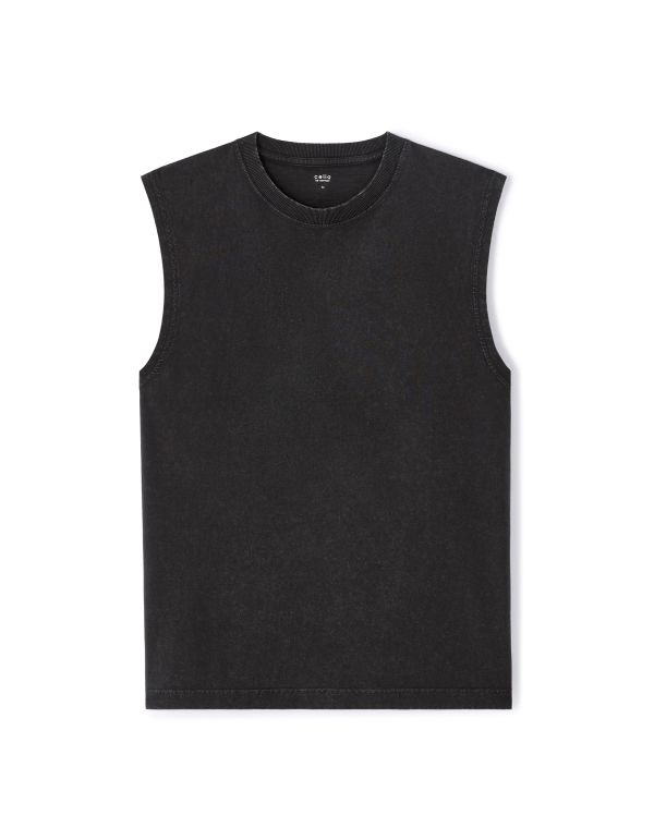 Débardeur boxy col rond 100% coton - noir