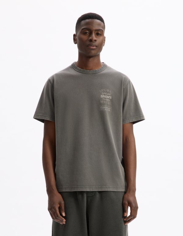 T-shirt boxy col rond 100% coton - anthracite