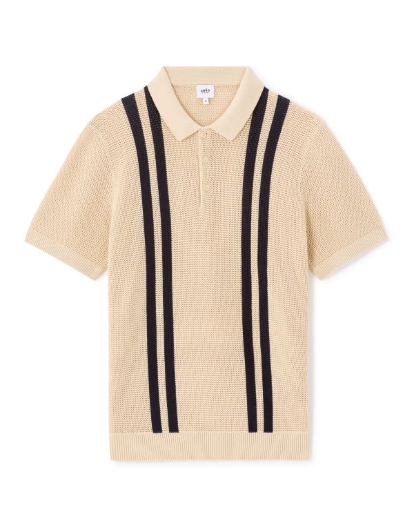 Polo en maille texturée 100% coton - beige