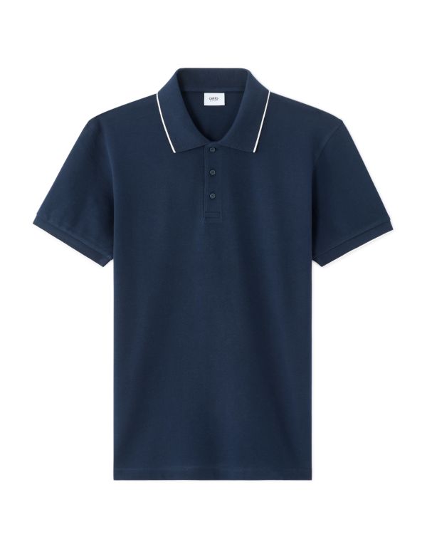 Polo piqué regular 100% coton - bleu marine