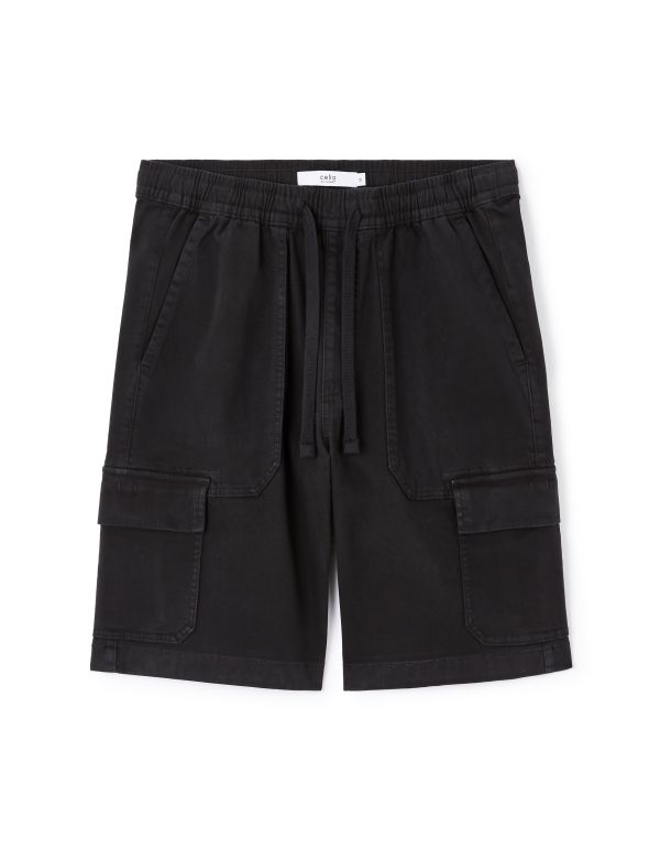 Bermuda cargo en coton stretch - noir