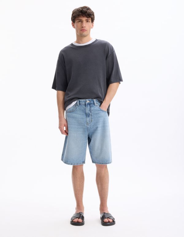 Bermuda baggy en jean - bleu clair
