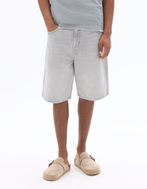 Bermuda baggy en jean - gris clair