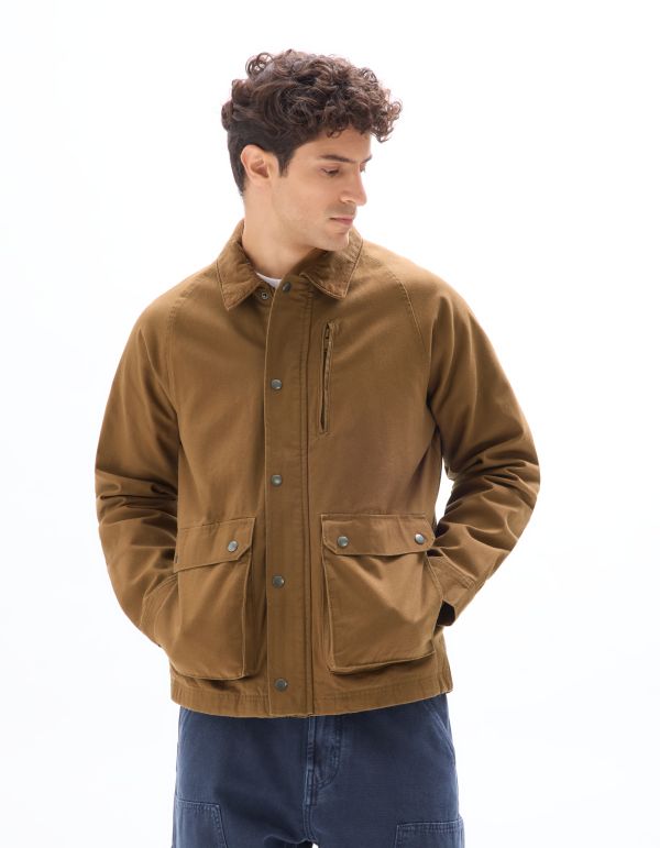 Veste multipoches et col velour - marron