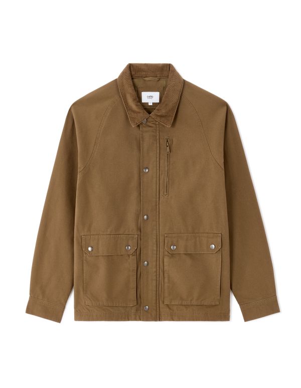 Veste multipoches et col velour - marron