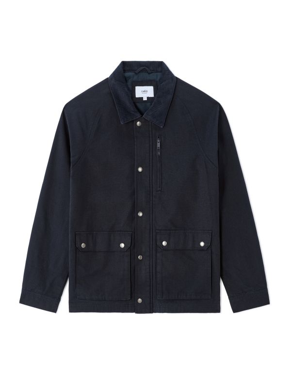 Veste multipoches et col velour - marine