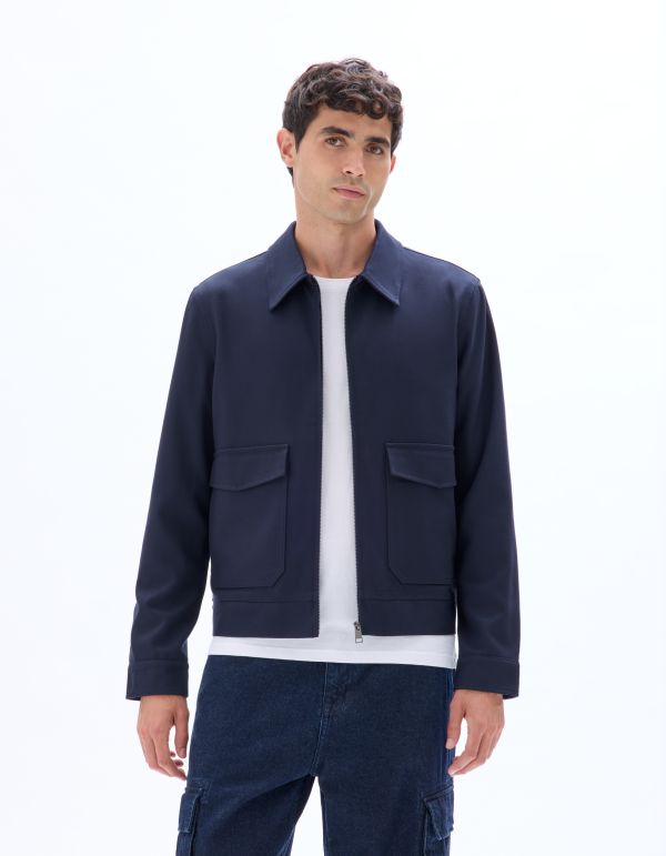 Blouson zippé col chemise - bleu foncé
