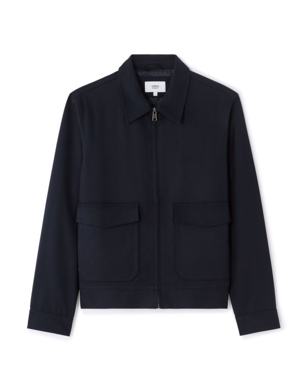 Blouson zippé col chemise - bleu foncé