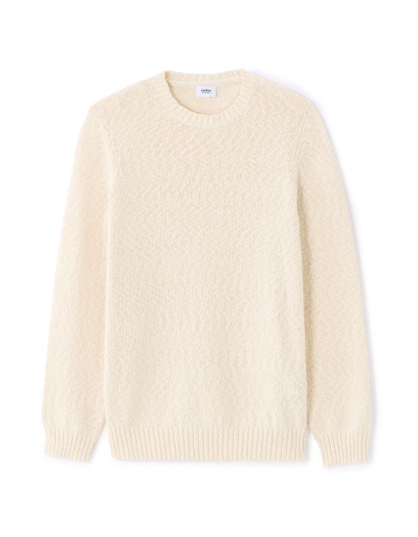Pull col rond en maille flammée 100% coton - écru