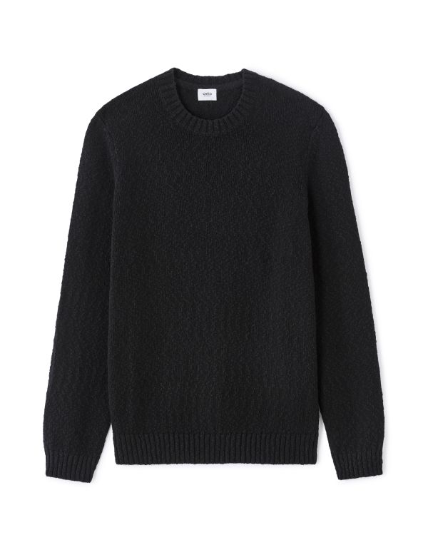 Pull col rond en maille flammée 100% coton - noir